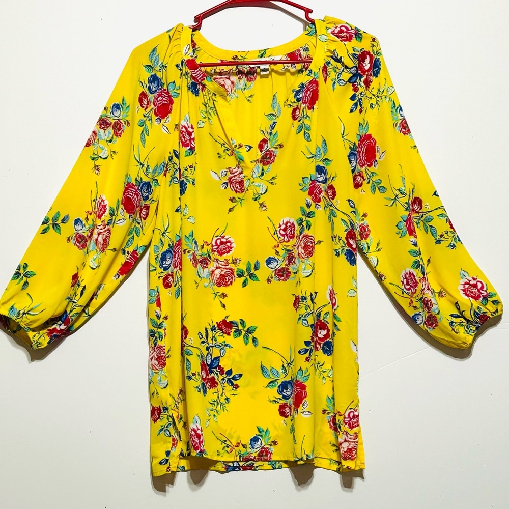 The Pioneer Woman Yellow Floral print 3/4 Sleeve Relaxed Blouse New wo Tag